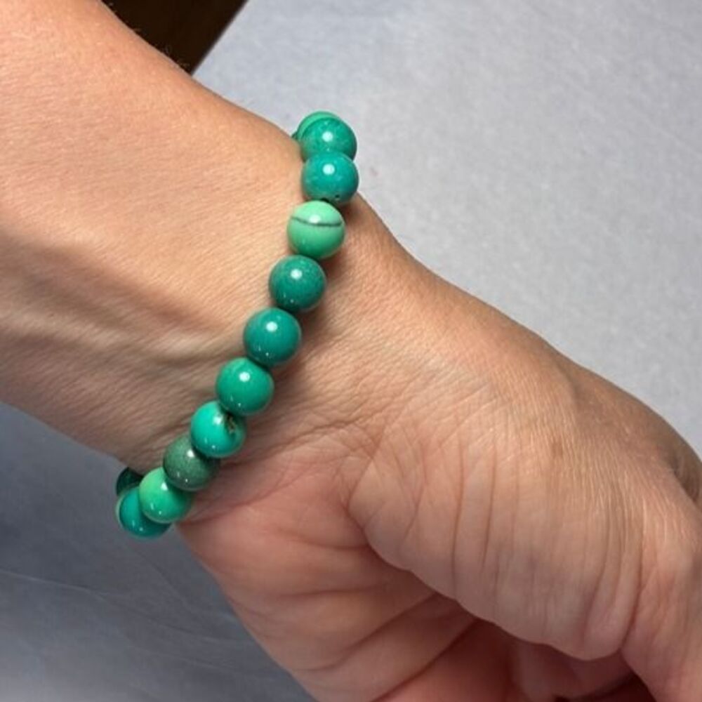 Green Natural Stone Beaded Stretch Bracelet Round Gemstone Beads Elastic
